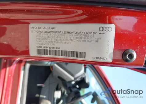 2018 Audi A4 2.0T Tech Ultra Premium/2.0T Ultra Premium из США, поврежденный, VIN WAULMAF42JA090858